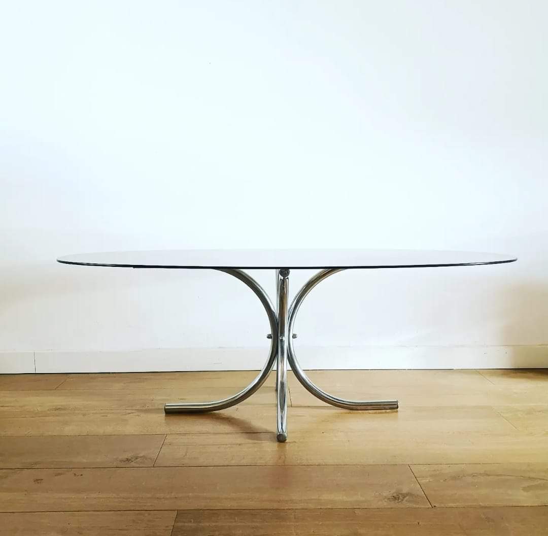 Oval smoked glass coffee table