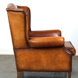 Beautiful and Comfortable Sheepskin Wingback Armchair with a Wonderful Patina