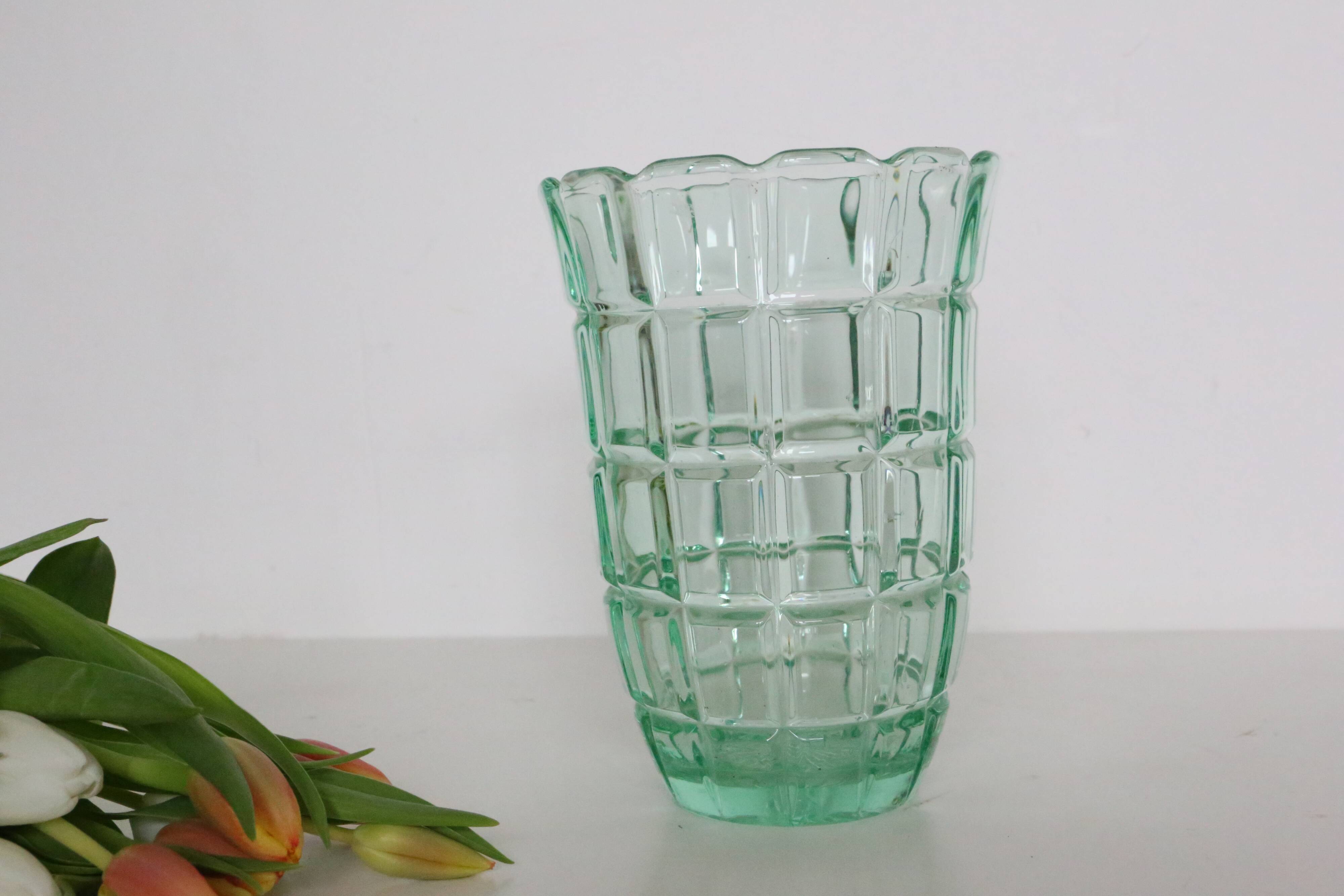 Green crystal vase, vintage French