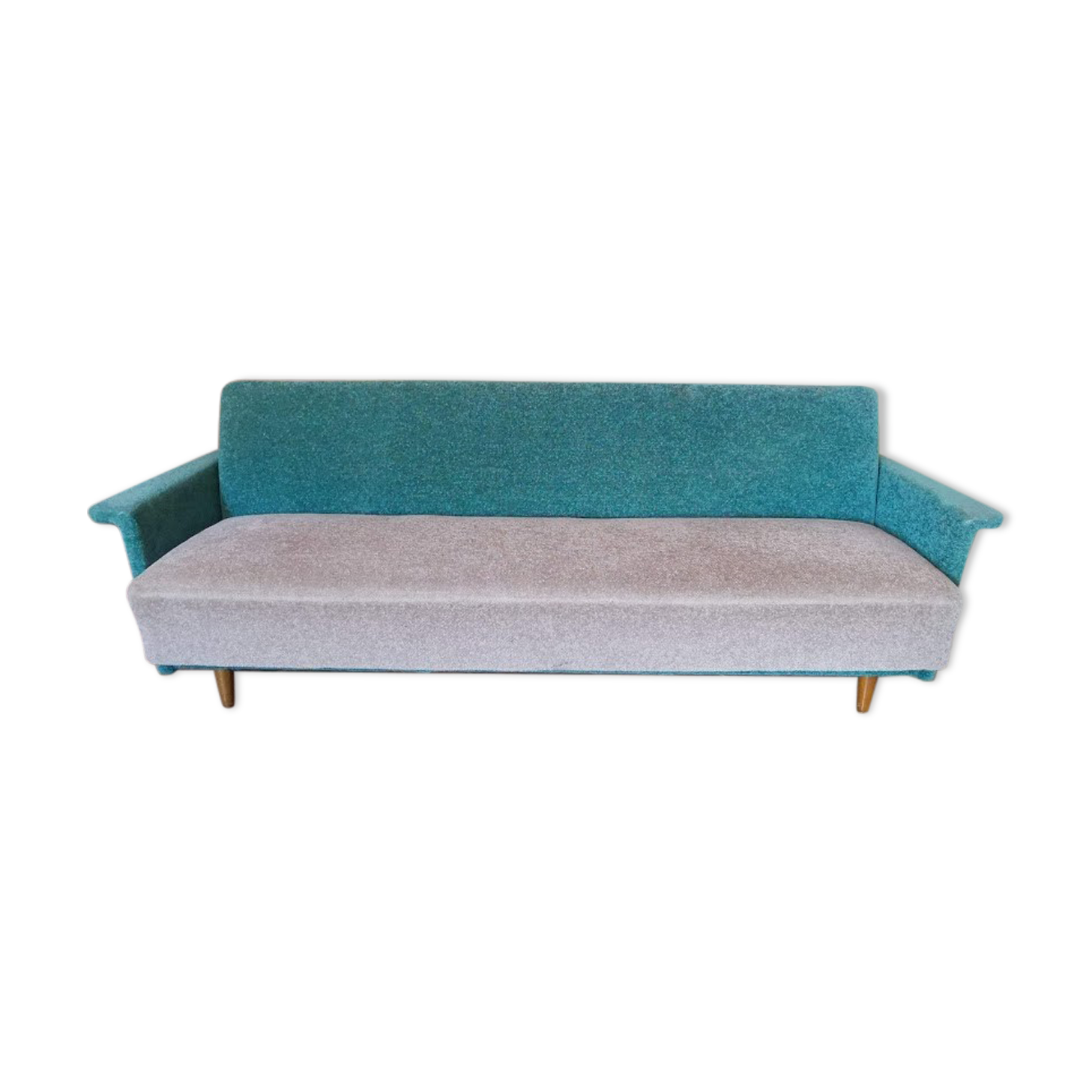 Daybed convertible sofa from the 50s and 60s teddy fabrics in two colors Turquoise and beige