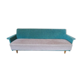 Daybed convertible sofa from the 50s and 60s teddy fabrics in two colors Turquoise and beige