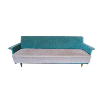 Canapé convertible daybed années 50 60 tissus teddy bi color Turquoise et beige