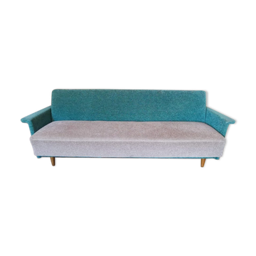 Daybed convertible sofa from the 50s and 60s teddy fabrics in two colors Turquoise and beige