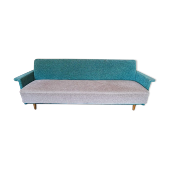 Sofa bed daybed 50 years 60 fabrics teddy bi color Turquoise and beige