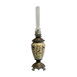 Gien XIXth: kerosene lamp in earthenware and gilded brass around 1850