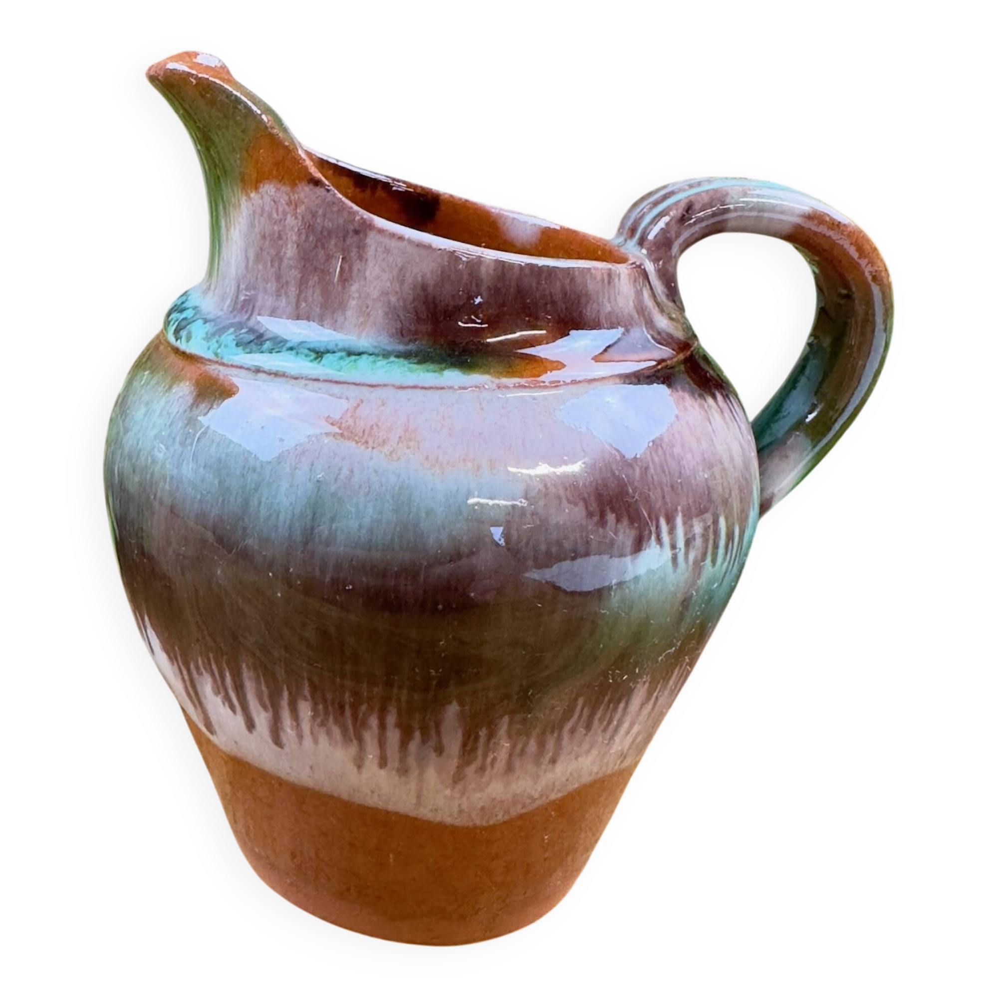 Old ceramic jug with glazed finish – flame decoration