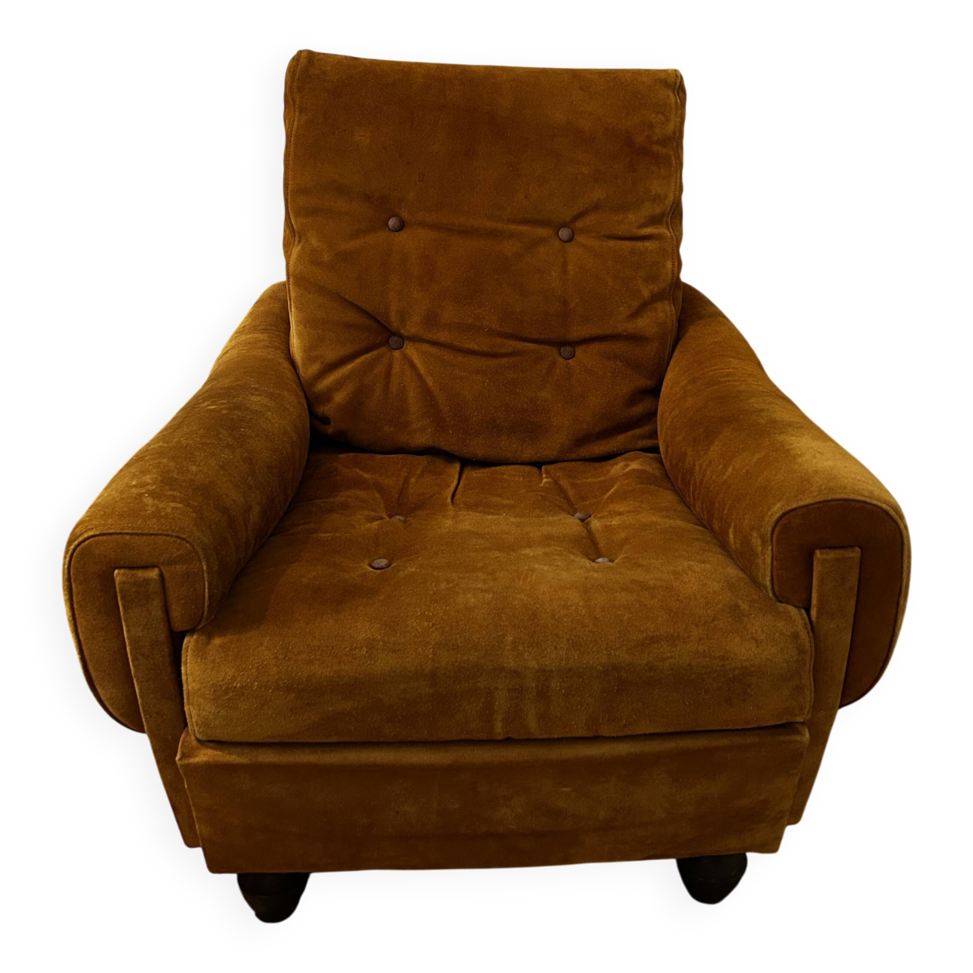 1970s yellow suede armchair