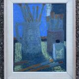Vintage Modernists Oil Painting Blue Still Life By Svan Grandin Mid 20th Century