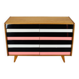 Restored 1960 chest of drawers by Jiroutek in oak with color-block drawers