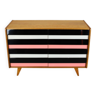 Restored 1960 chest of drawers by Jiroutek in oak with color-block drawers