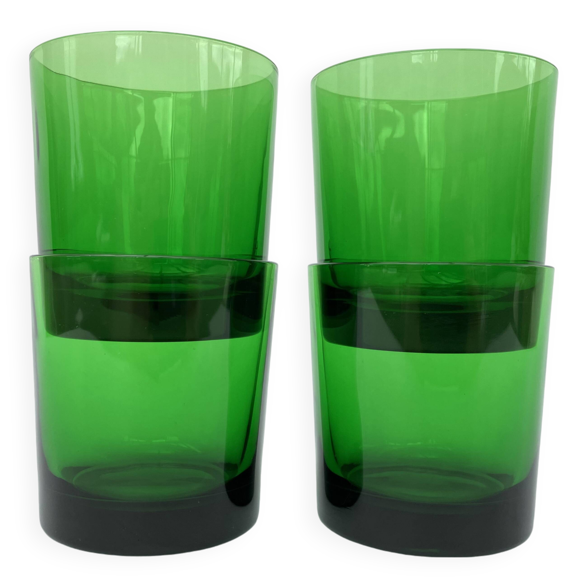4 emerald green glass tumblers, 1970