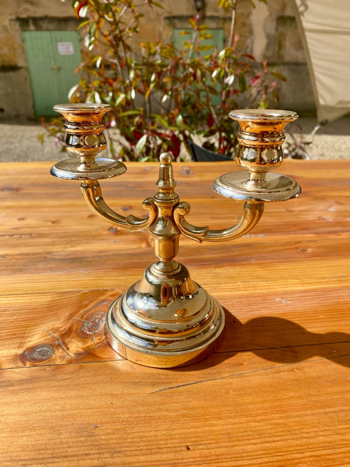 Double silver metal candlestick