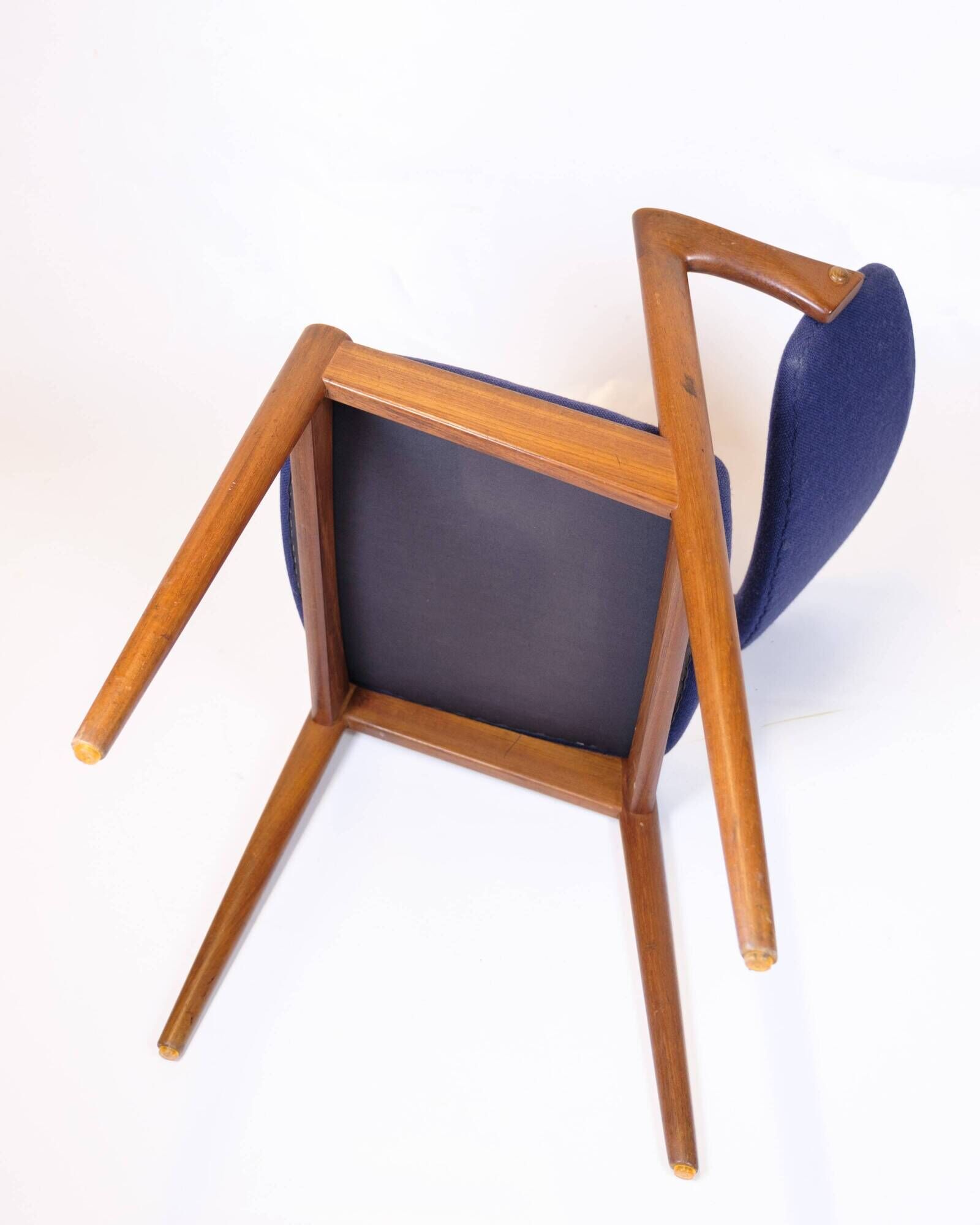 Set of six dining chairs - Model 42 - teak & blue fabric - Kai Kristiansen - Schou Andersen - 1960s
