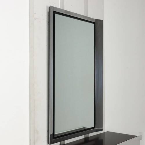 Vintage wooden console table with aluminum mirror, Italy, 1970s, original