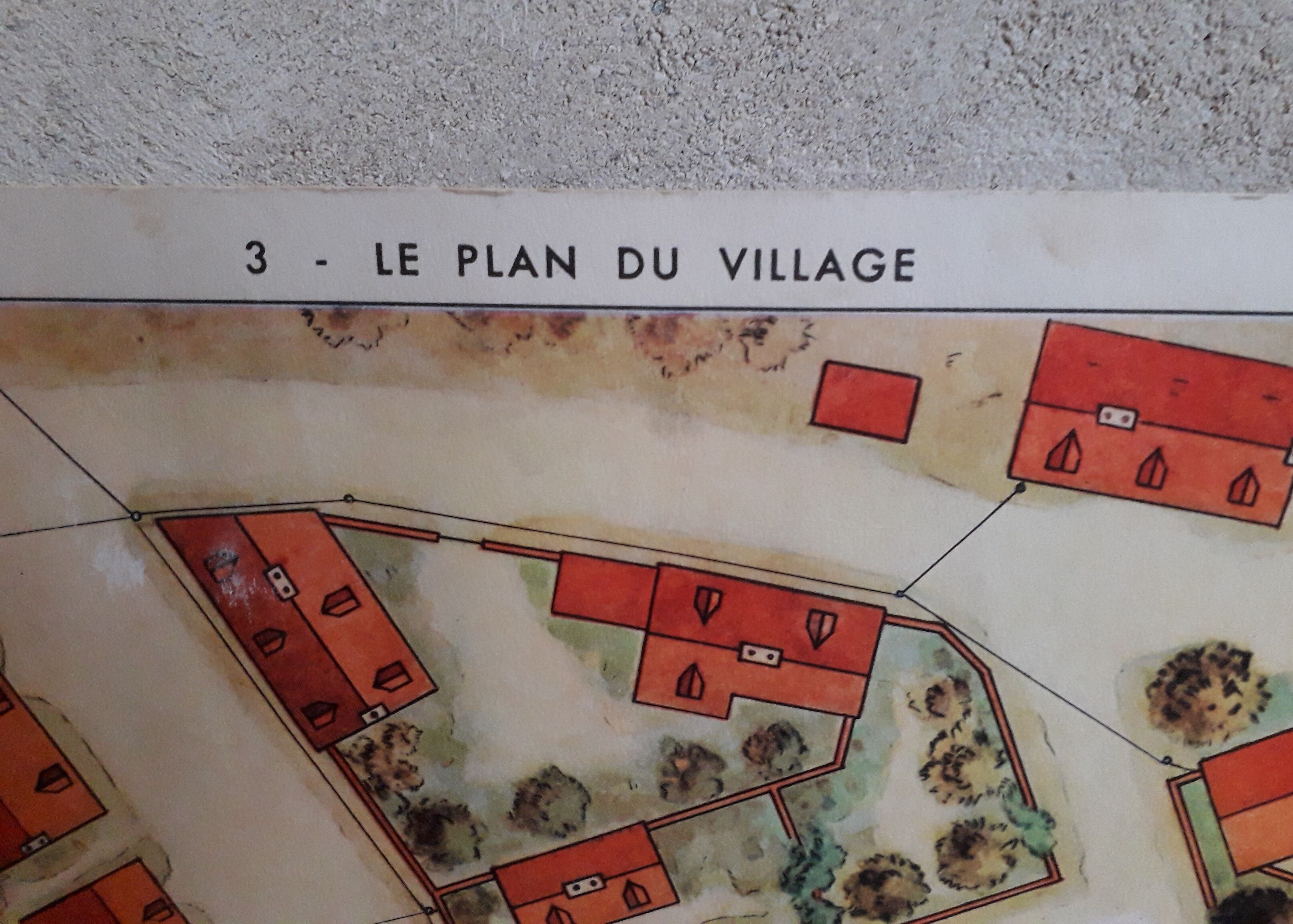 50s school poster Rossignol collection, autumn-the village plan
