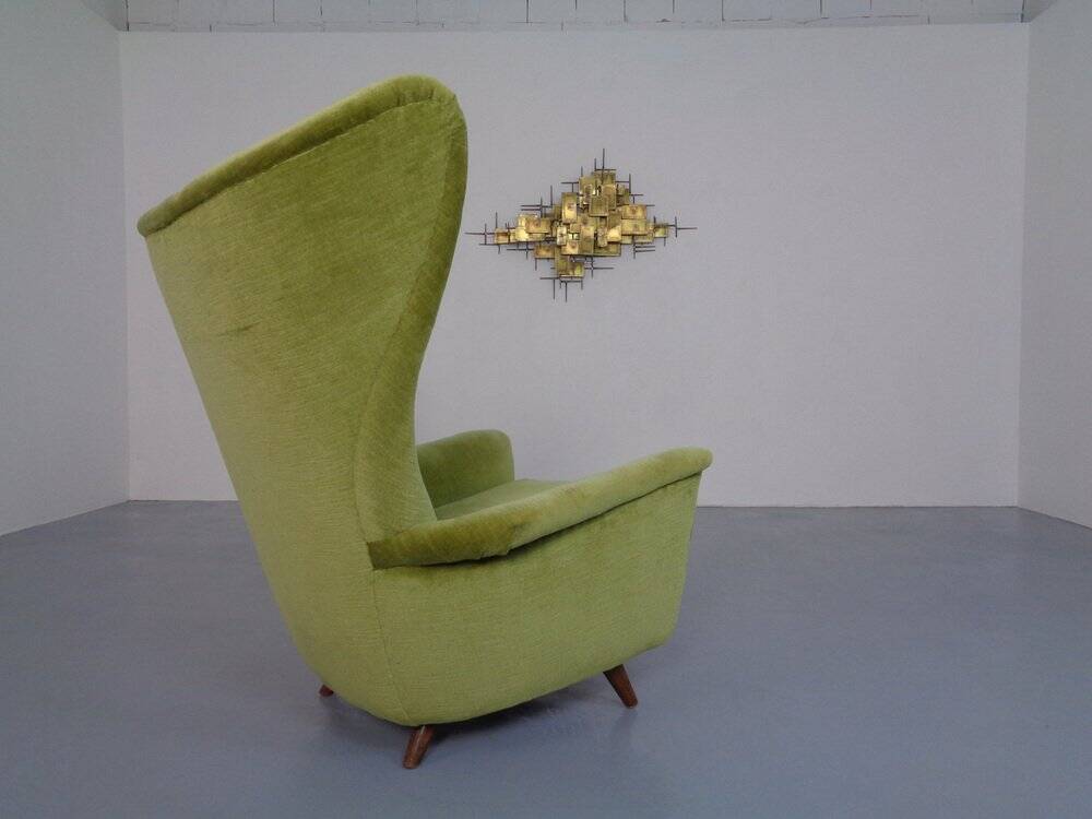 Italian Mohair Wingback Chair, 1950s