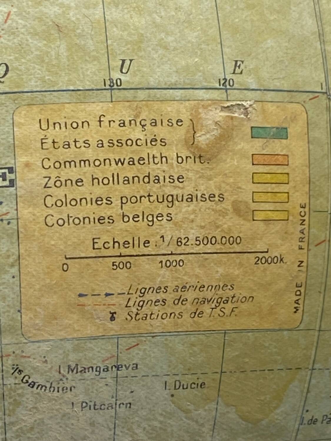Globe 🌍 terrestrial Taride France 🇫🇷, vintage / old / circa 1960