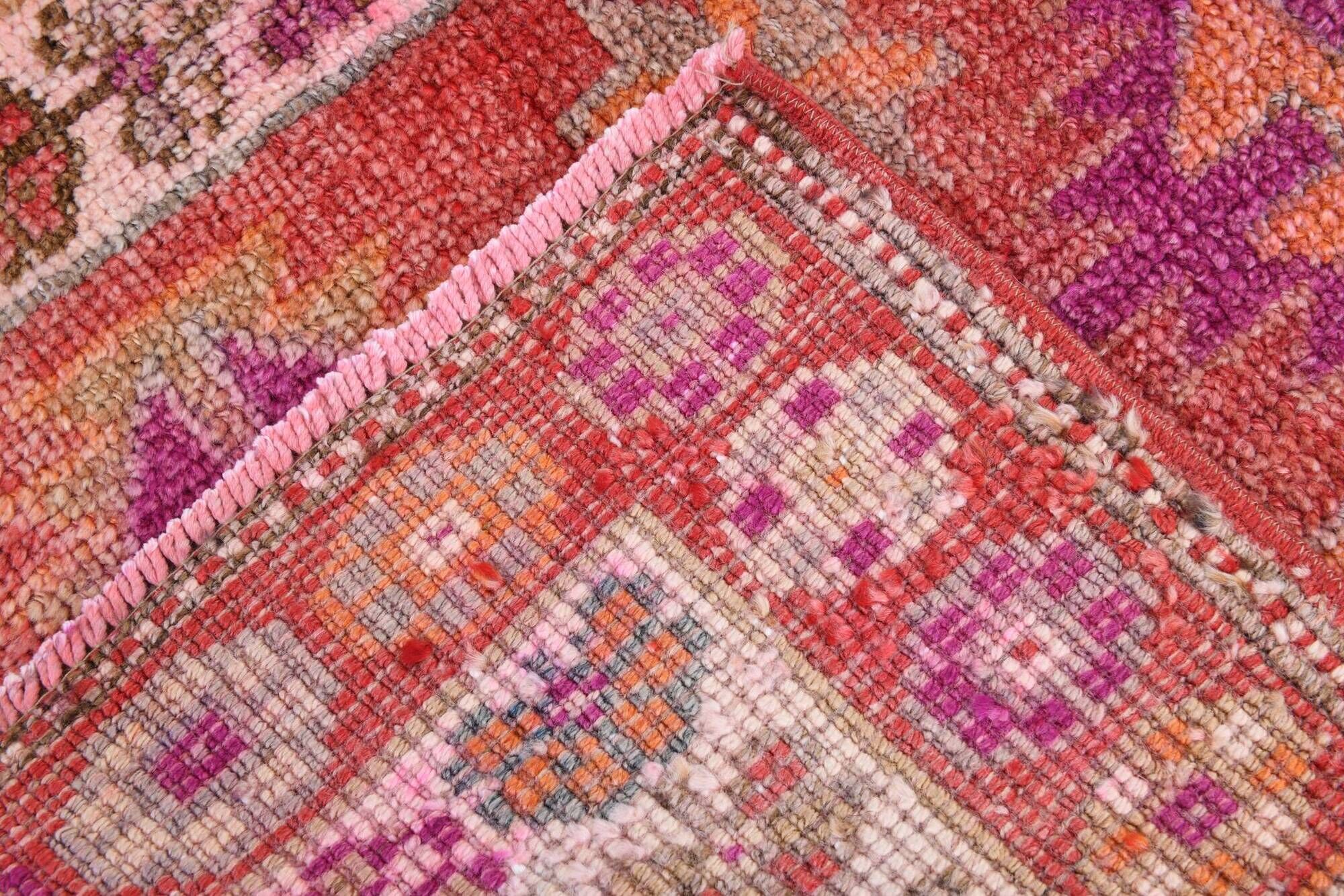 3x12 Vintage Pink & Red Turkish Runner Rug, Super Soft Rug, 86x378Cm