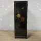 Vintage black Chinese lacquer cabinet with flowers and birds / bohemian