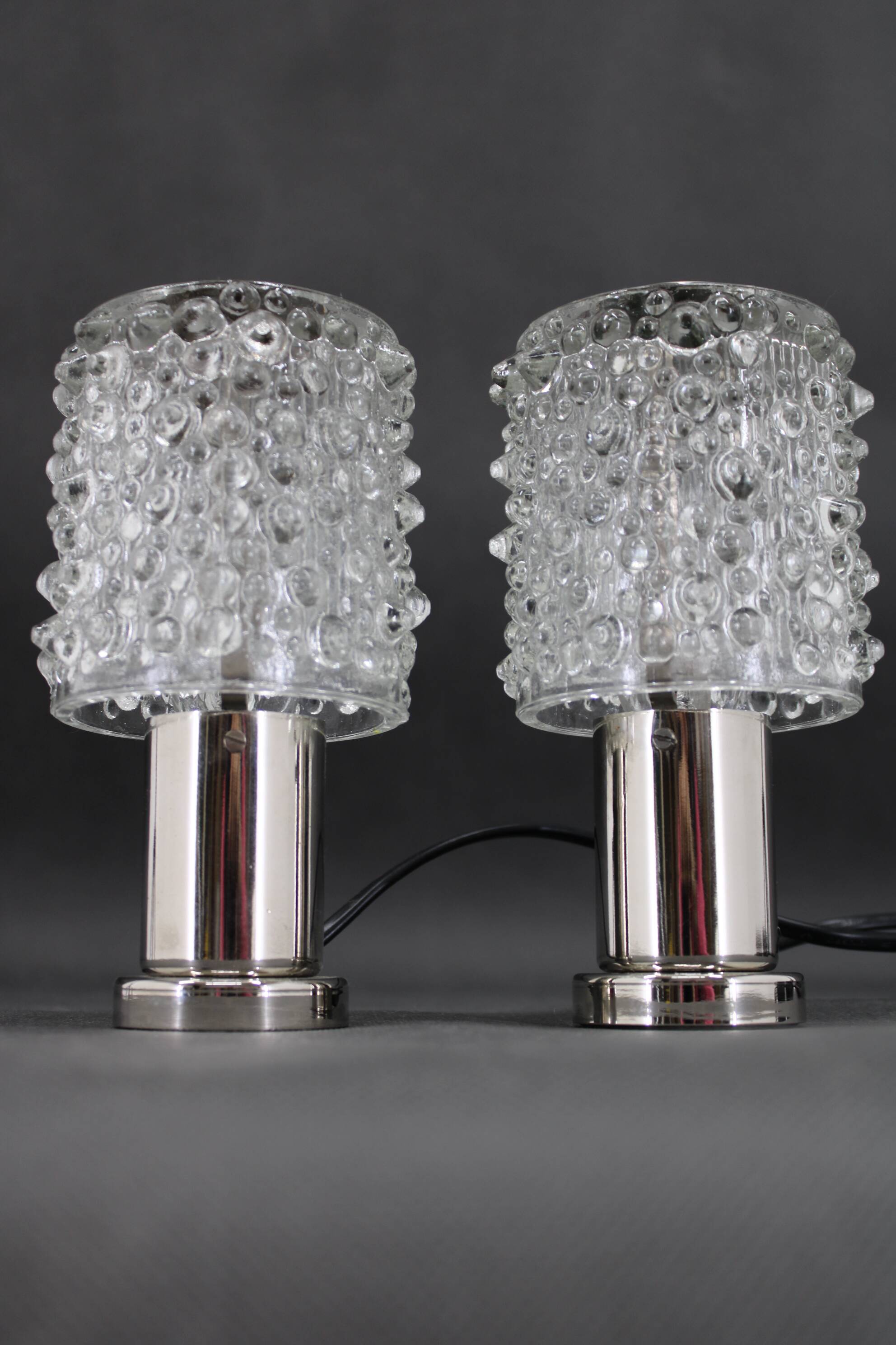 1970s Pair of Glass Table Lamps by Kamenicky Senov, Czechoslovakia-