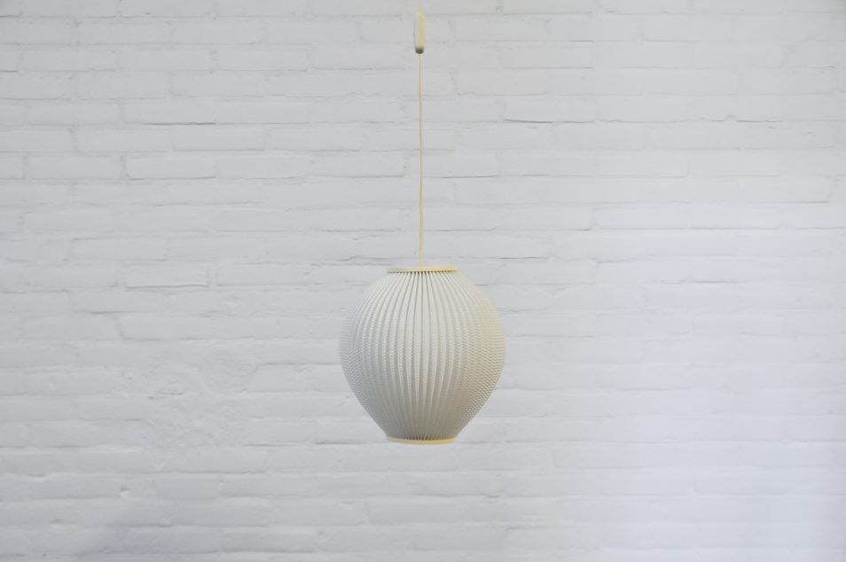 White plastic pendant lamp Pearl Shade by Lars Schiøler 1960