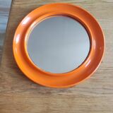 Vintage orange round wall mirror from the space age