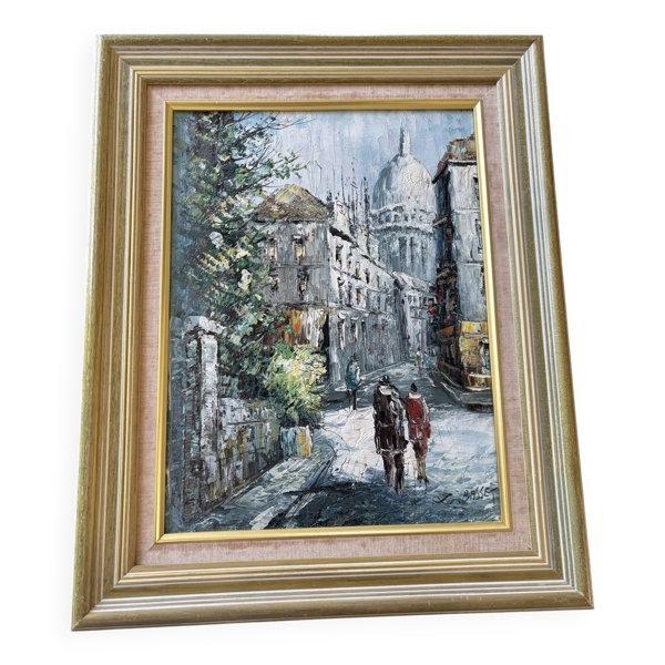 Tableau huile sur toile Montmartre Louis Basset