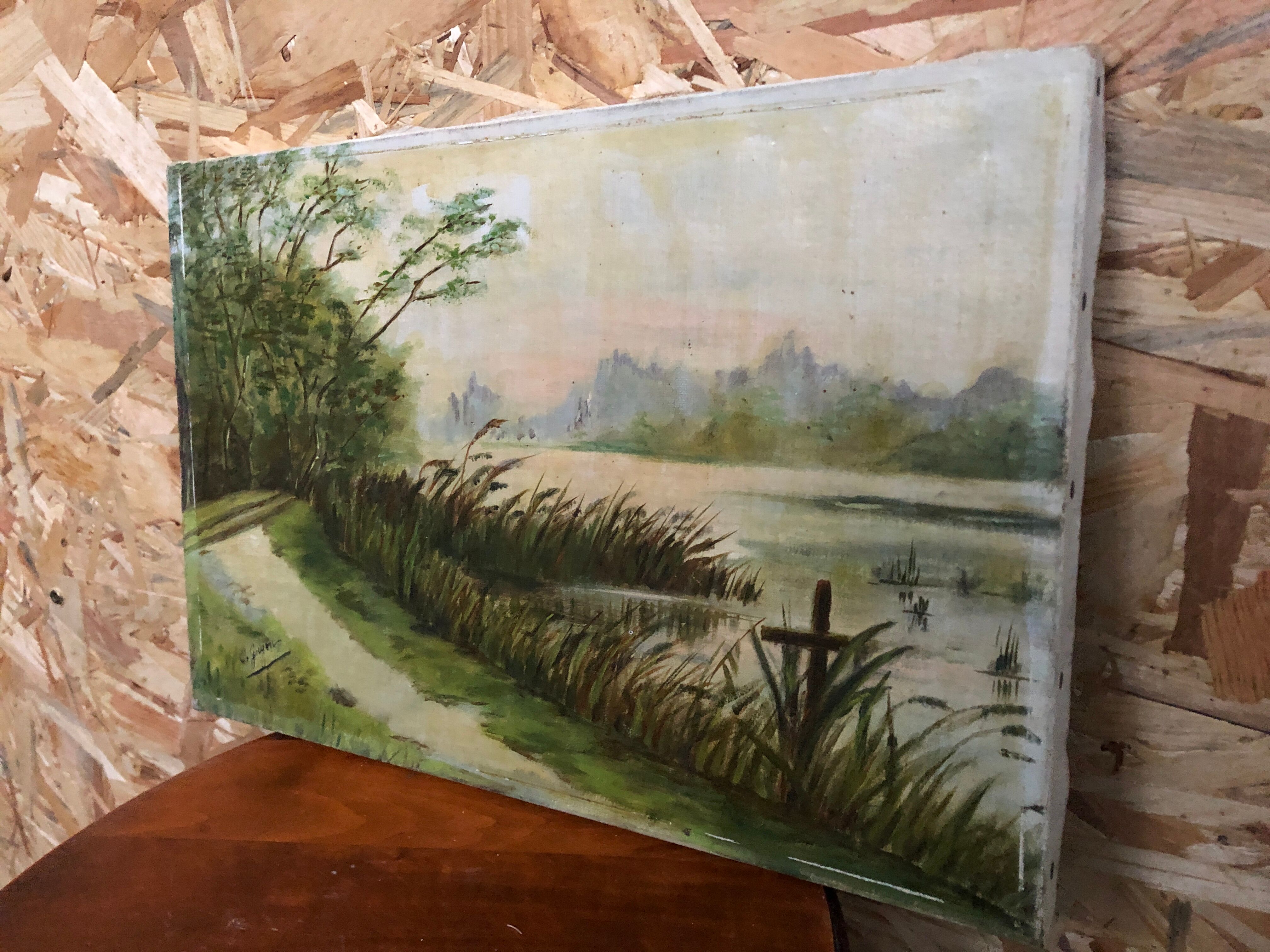 Old painting oil on canvas C. Guyon Campaign XIXth Vintage