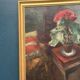 Original Swedish Oil on Panel - "Cineraria i Kruka" by Elna Jacobsson - Signed - Vintage and Framed - 48 × 43.5 cm (18.9" × 17.1")