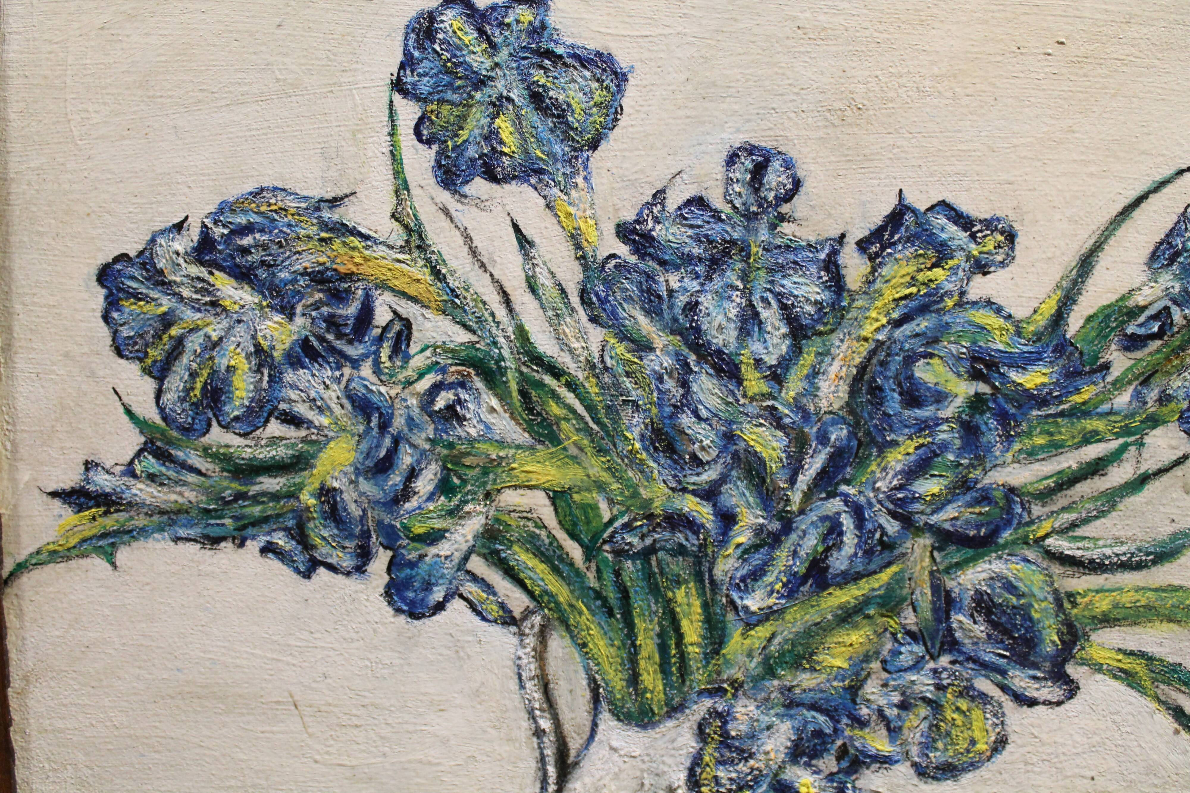 Oil on canvas bouquet of iris