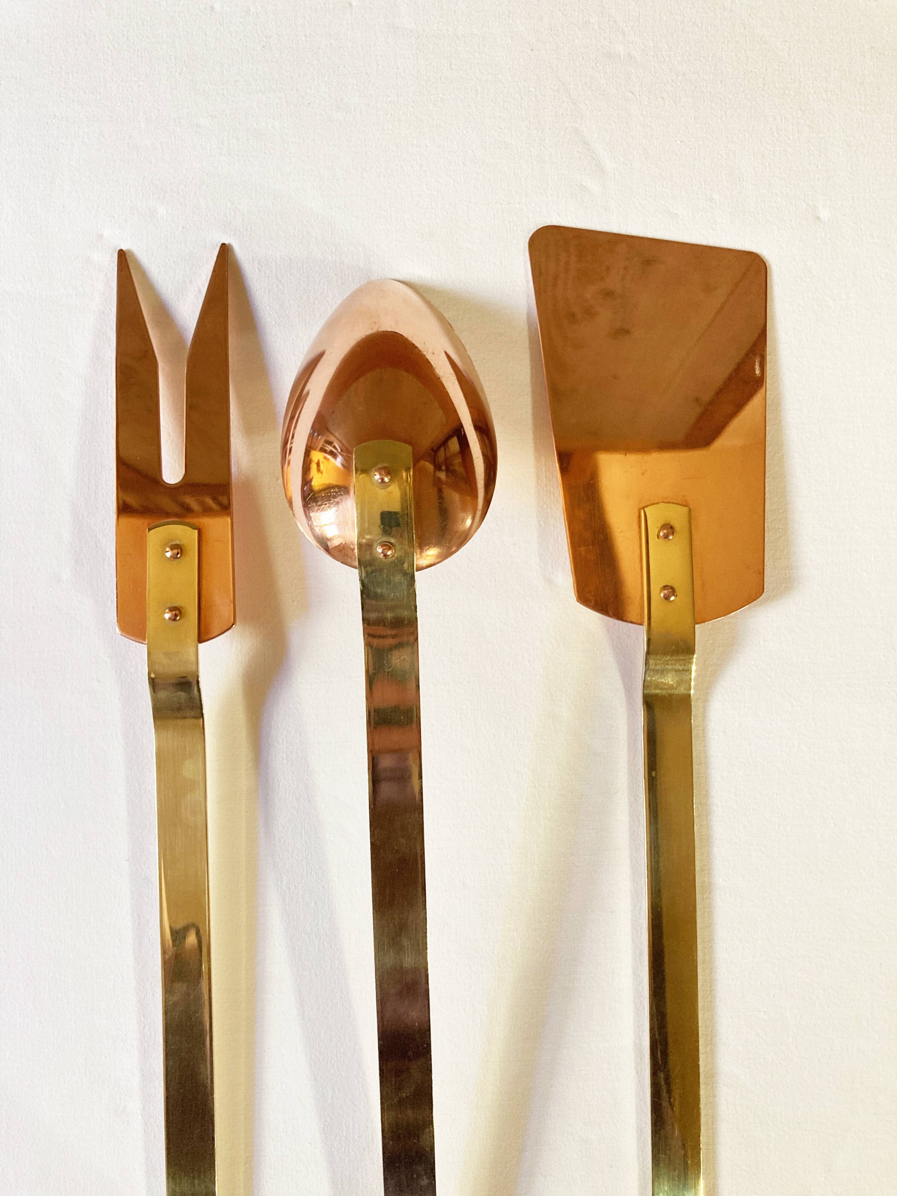 Copper and brass kitchen utensils