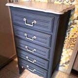 Black and grey painted wooden chest of drawers from France 1950 with 5 drawers