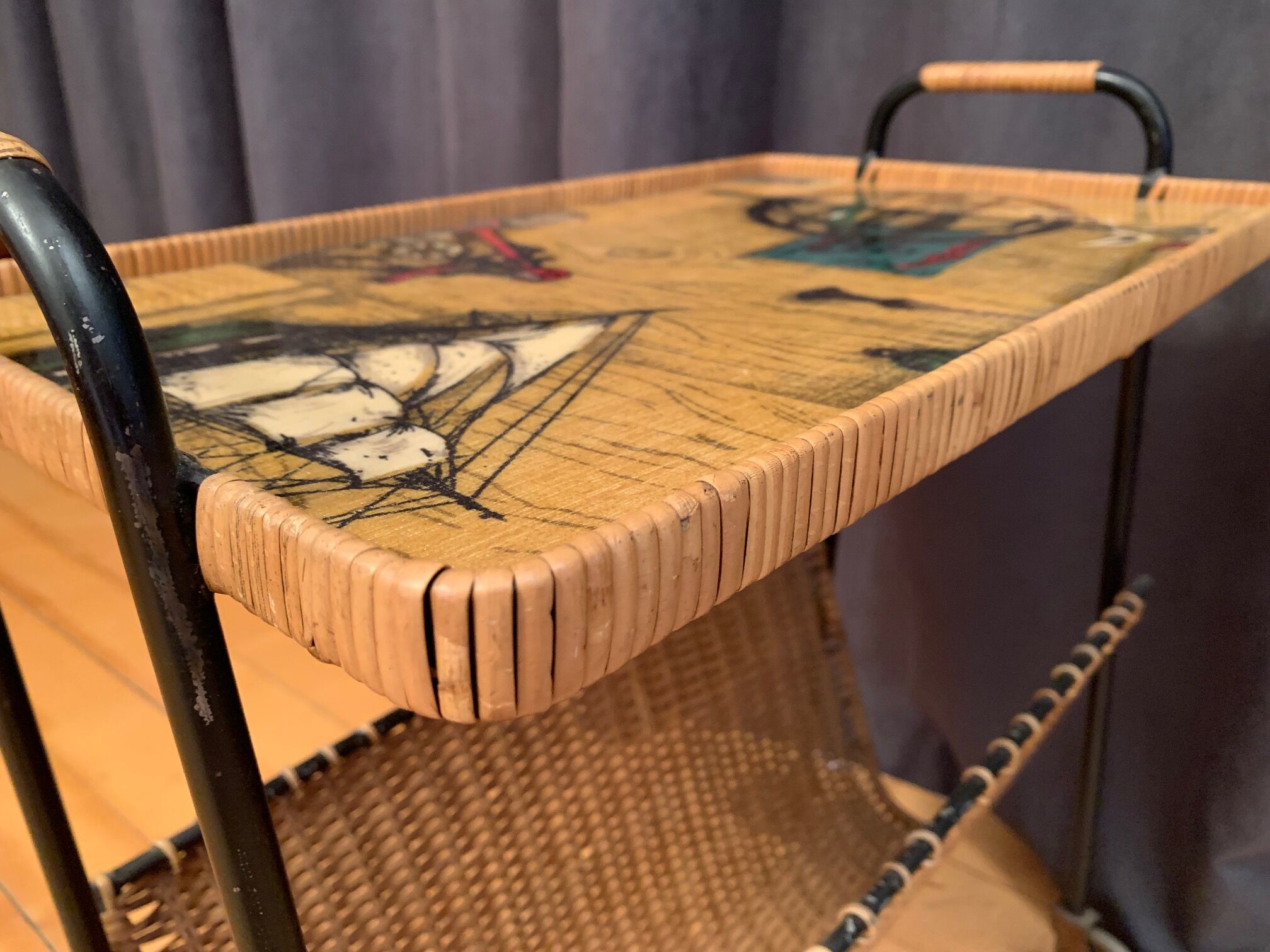 Mobile side table with newspaper holder , Germany , 1960s .
