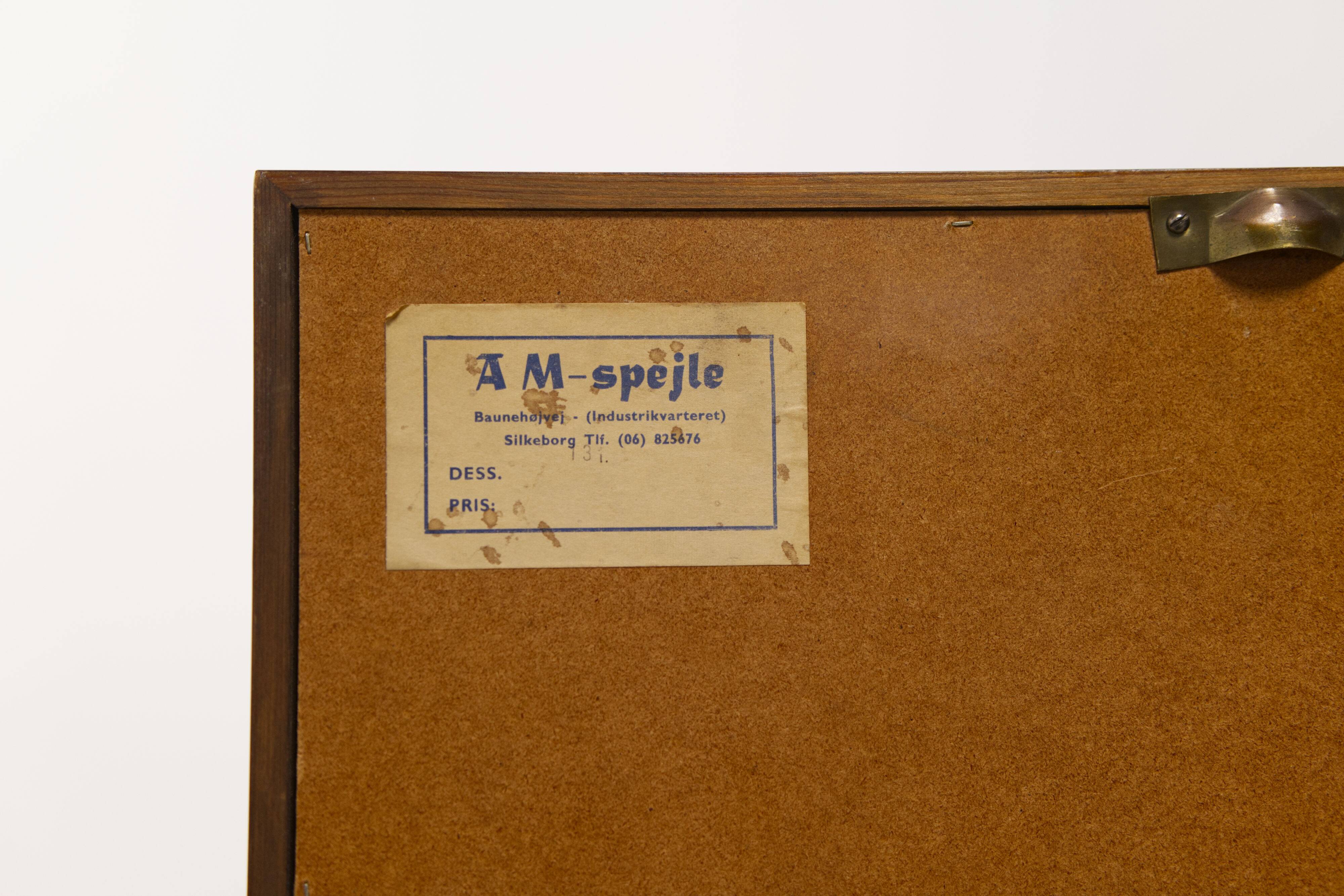 Miroir en palissandre avec épingles en laiton, AM Spejle Danemark, années 1960