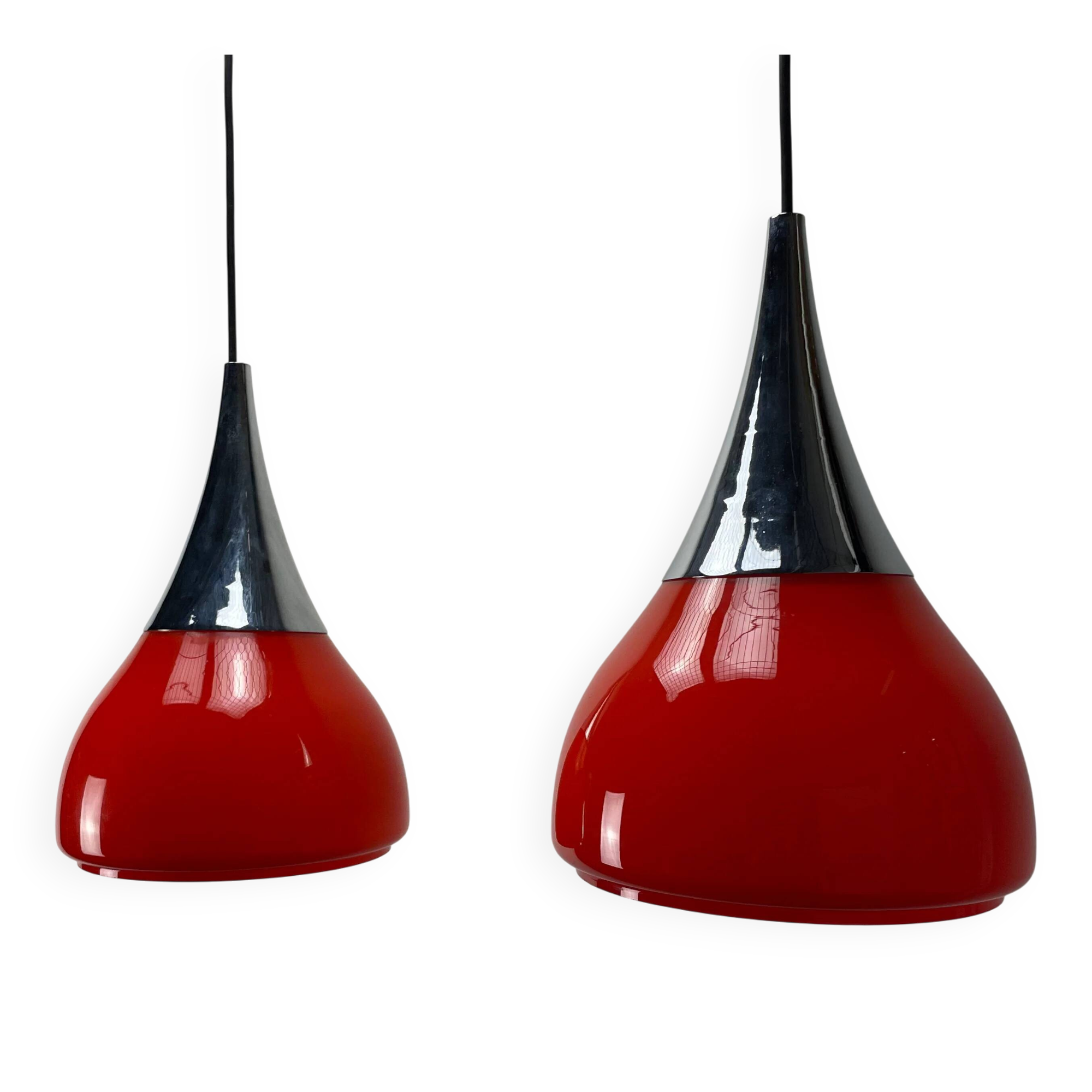 Pair of tulip-shaped glass pendants by Doria Leuchten 1970