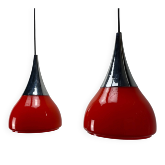 Pair of tulip-shaped glass pendants by Doria Leuchten 1970