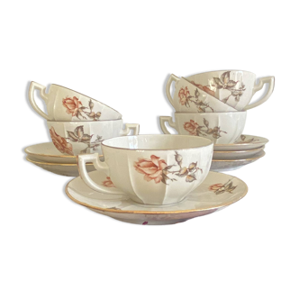 6 cups of coffee, tea, herbal tea, antique porcelain from Limoges, M and S vintage.