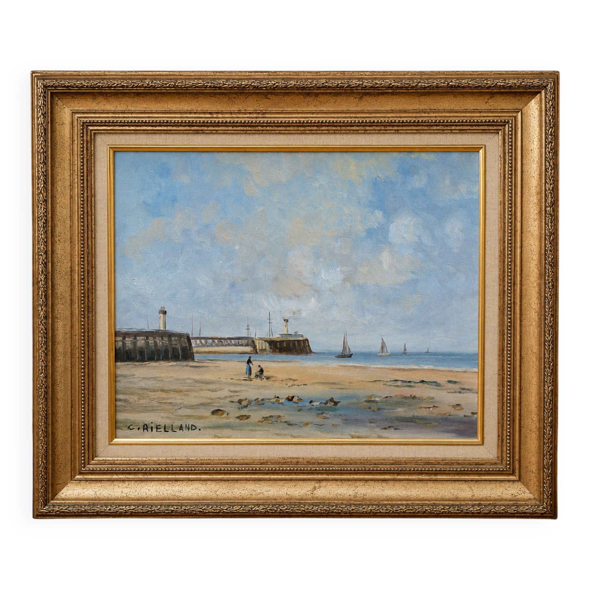 Christophe Rielland (XXᵉ siècle) – Vue de port et plage animée