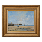 Christophe Rielland (20th century) – View of a busy port and beach