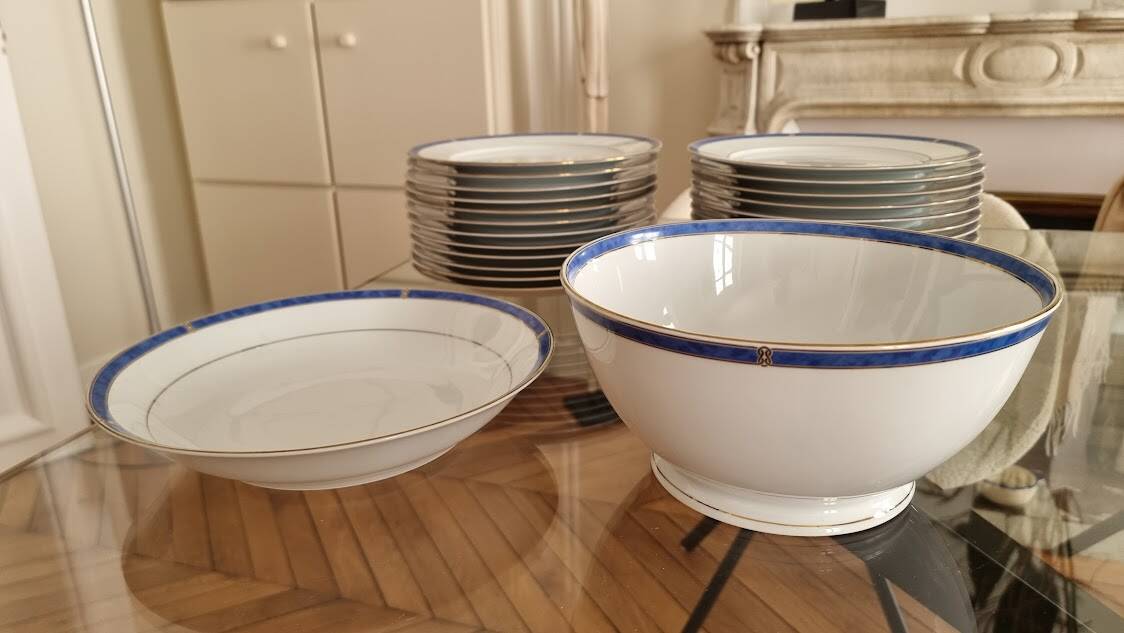 Christofle Océana Bleu dinner service, porcelain and fine gold