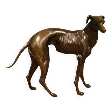 Statue en bronze monumental d'un Greyhound italien / Whippet – Grande sculpture antique représentant un chien