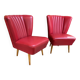 Pair of mid-century cocktail chairs in purple vinyl and beech, 1950s.