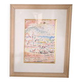 Painting View of Venice, pencil, watercolor and pastels, signed by Bernard Mangez