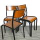 Lot of 4 adult school chairs, wood and black metal