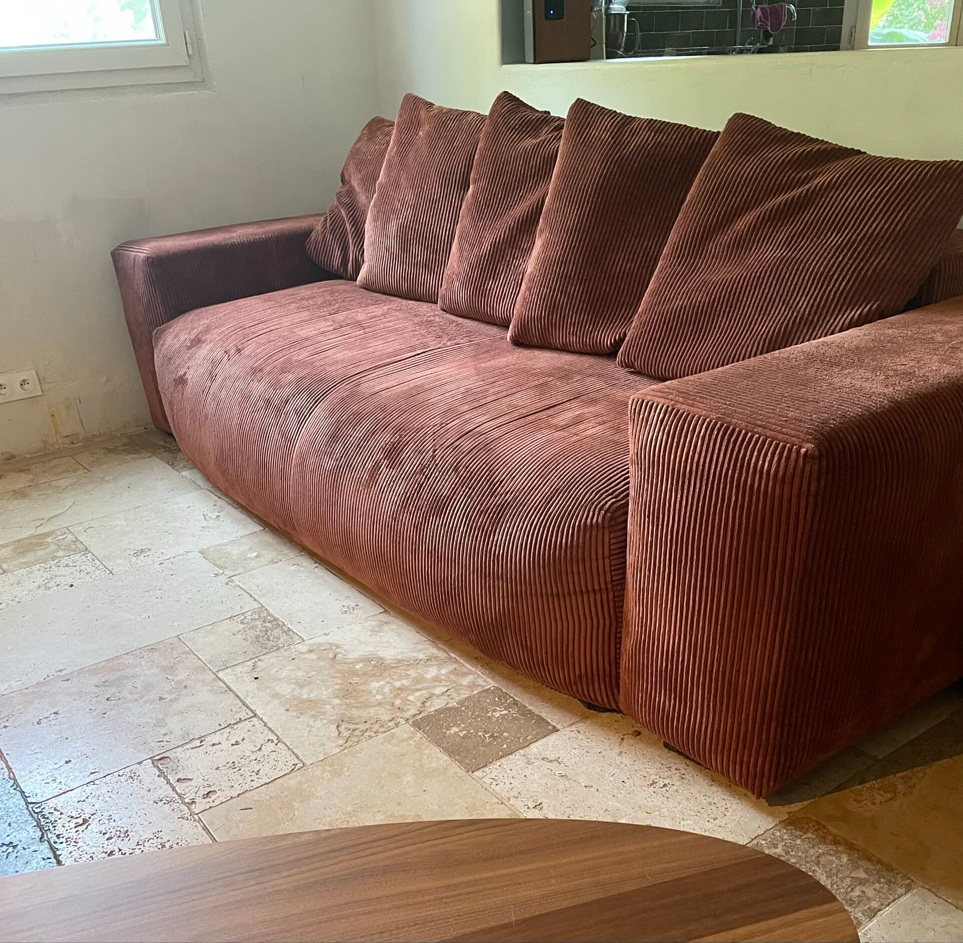 Terracotta corduroy straight sofa