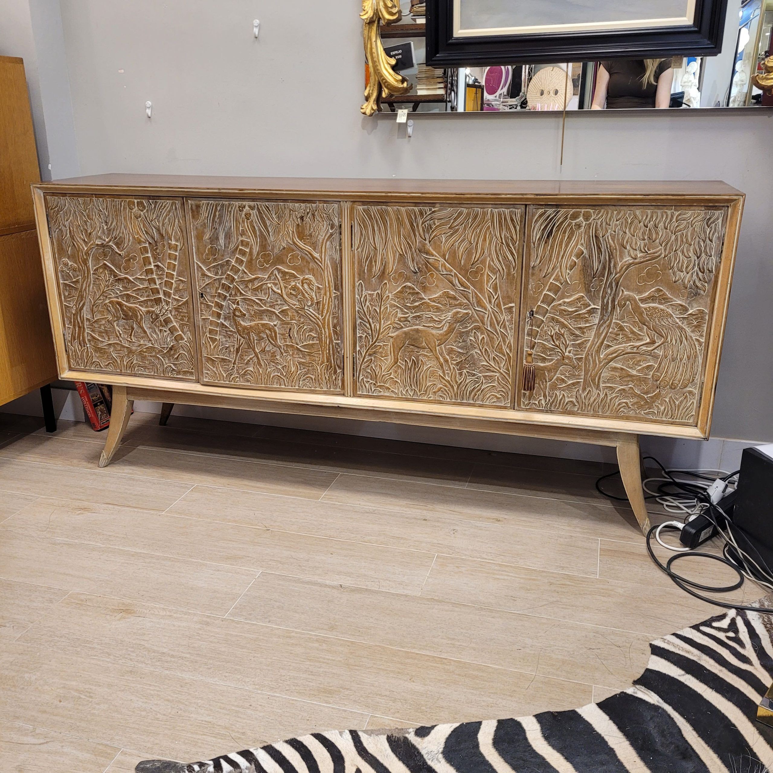 Enfilade / buffet, by Rafael García Nicolau, carved oak, Mid-century, 1970s – Spain