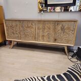 Enfilade / buffet, by Rafael García Nicolau, carved oak, Mid-century, 1970s – Spain