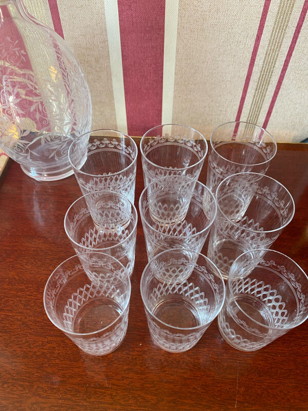 9 verres baptême cristal gravés