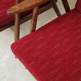 Pair of burgundy boomerang armchairs Antonin Suman Ton Bystrice (Thonet)