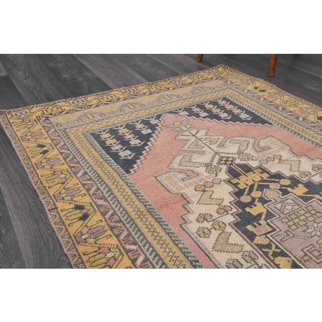 1970s Vintage Turkish Hand-Knotted Wool Cotton Pink Area Rug 124x226